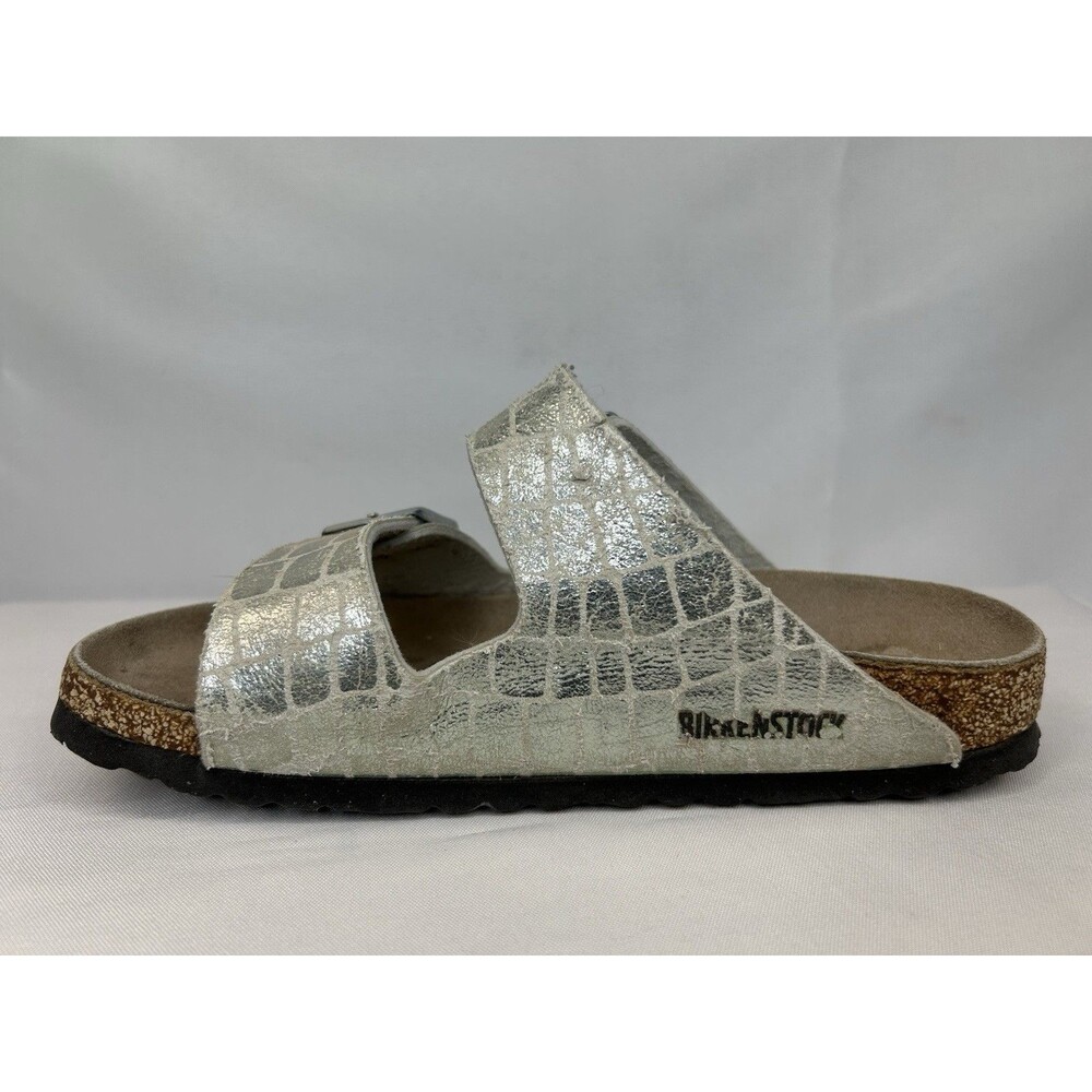 Birkenstock Arizona Silver Gator Gleam Silver 2 Strap Sandals Size 8 US  39 EU - Picture 7 of 9